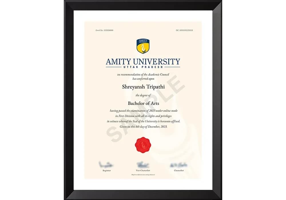 Online BA sample degree certificate