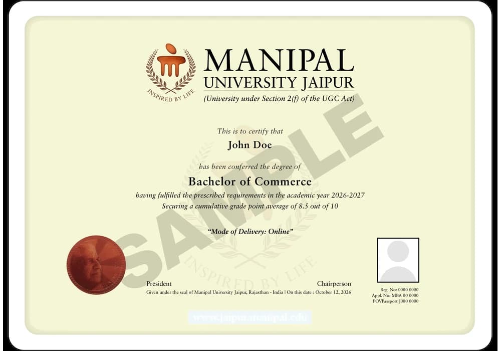 Online B.Com sample degree certificate