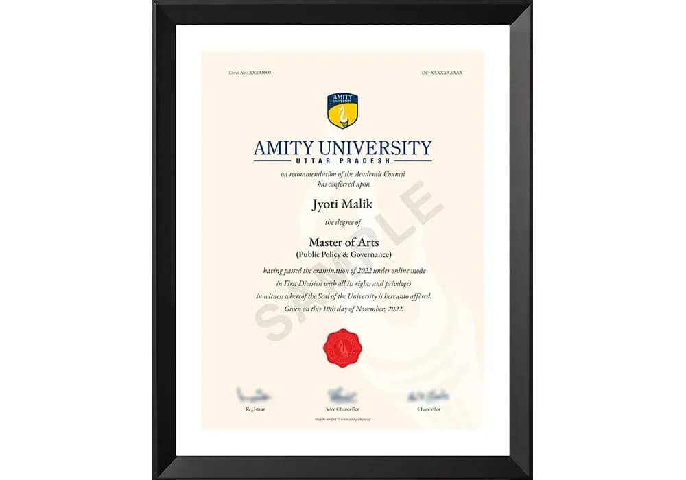 Online MA Public Policy & Governance sample degree certificate