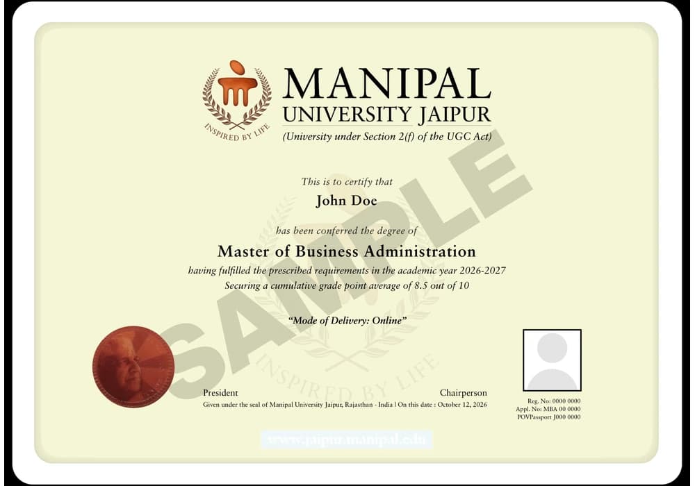 Online MBA sample degree certificate